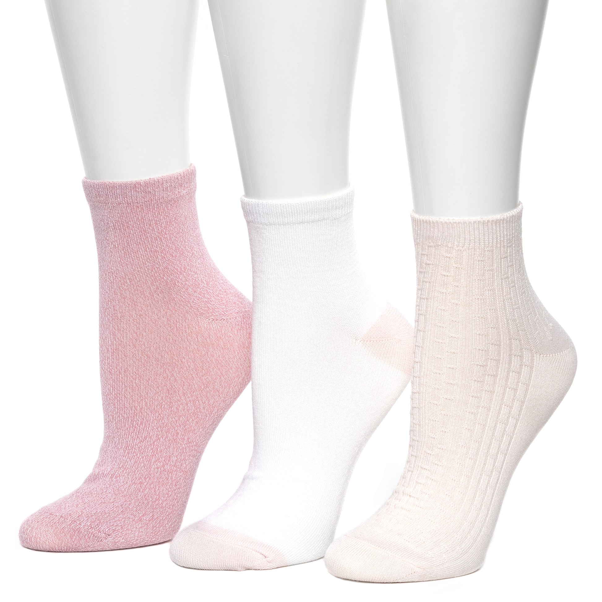Pearl/Blush;@Vertical Texture Anklet Sock 3 Pack