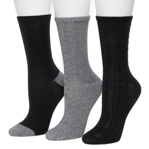 Black;@Pucker Cable Crew Sock 3 Pack