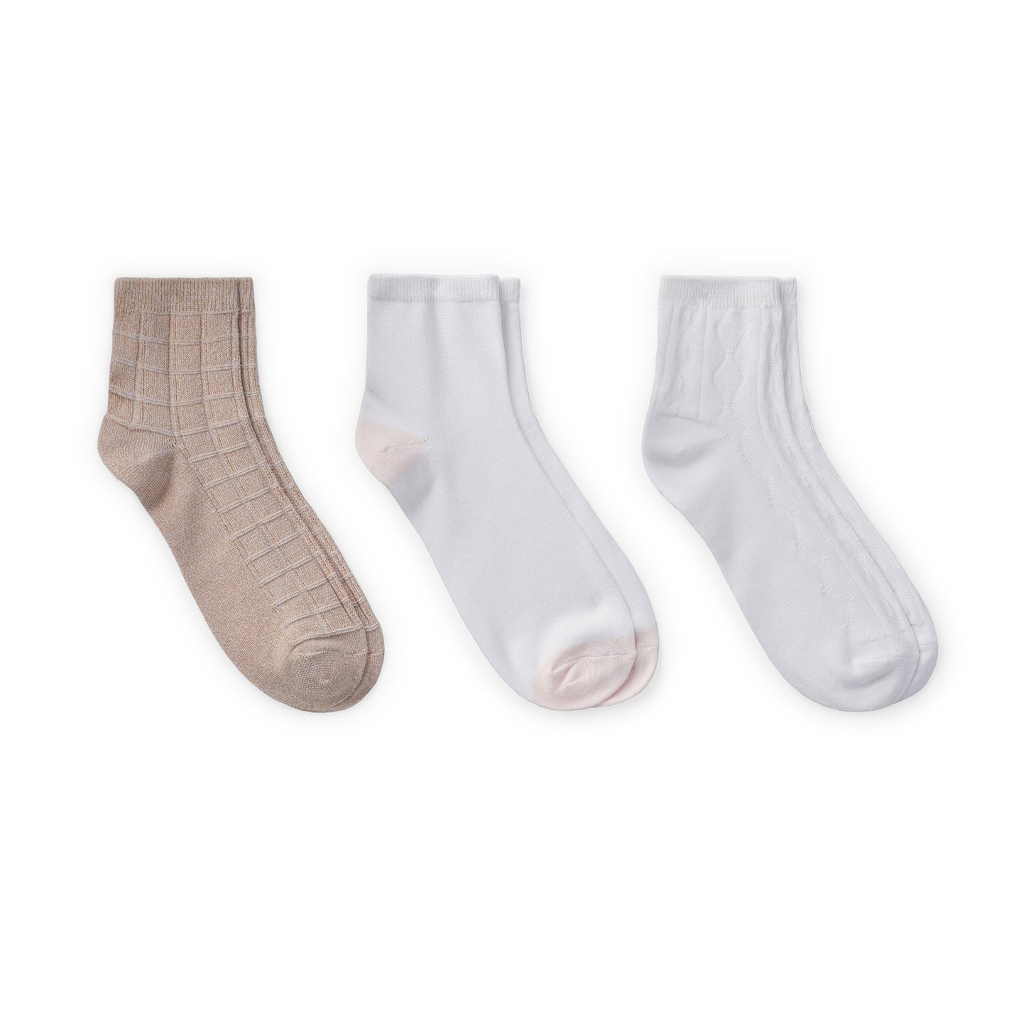 Cement;@Texture Anklet Sock 3 Pack