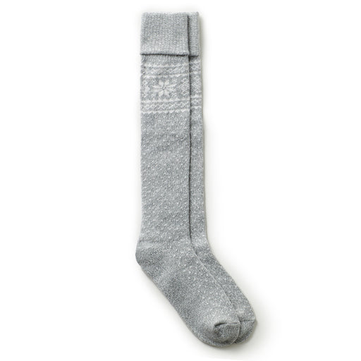 Light Grey; @Light grey snowflake knee high sock.