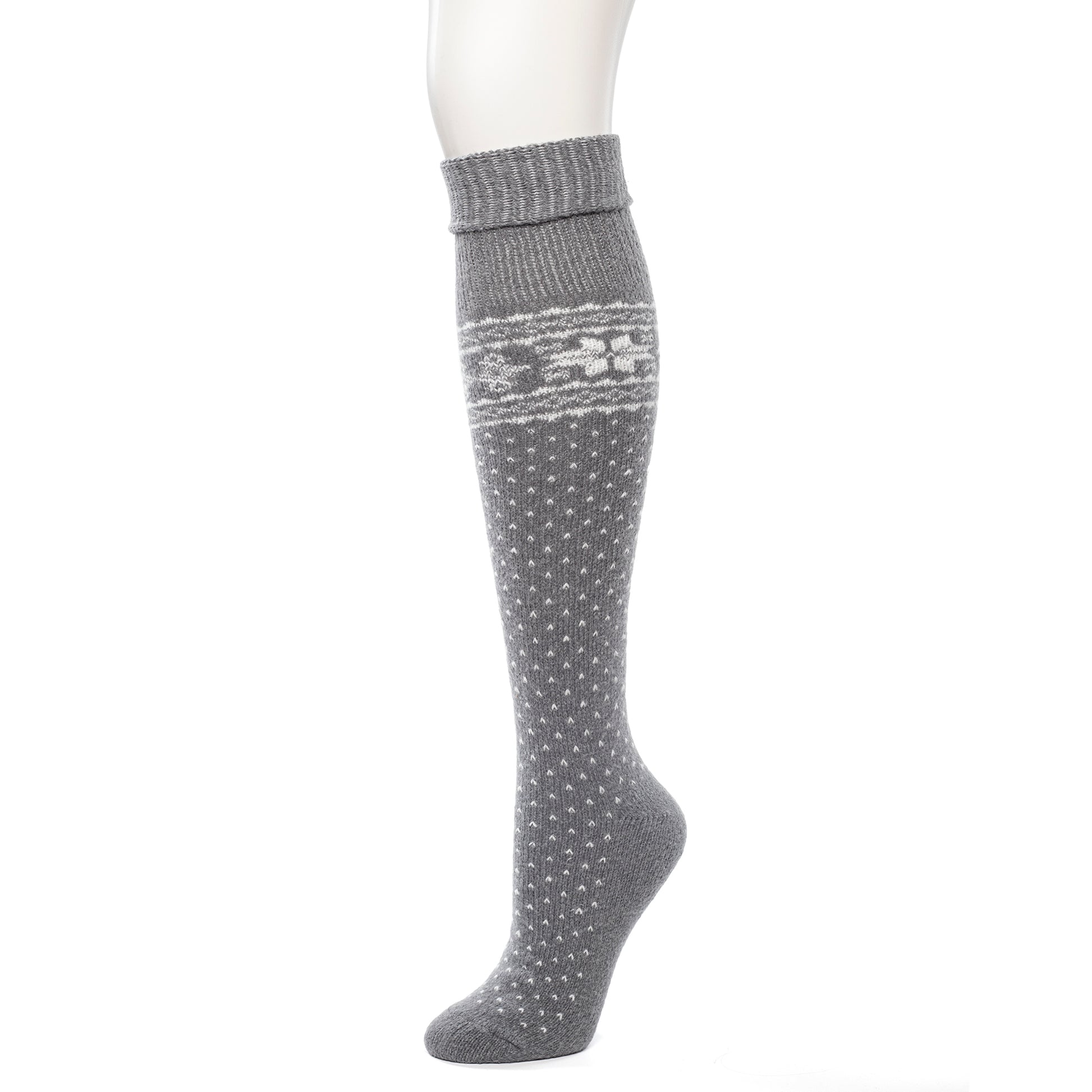 Light Grey; @Light grey snowflake knee high sock.