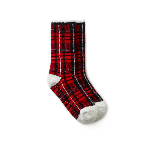 Haute Red;@red Plaid Tweed Cozy Lined Lounge Crew Sock