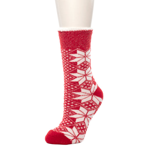 Haute Red;@Popcorn Snowflake Cozy Lined Lounge Crew red Sock