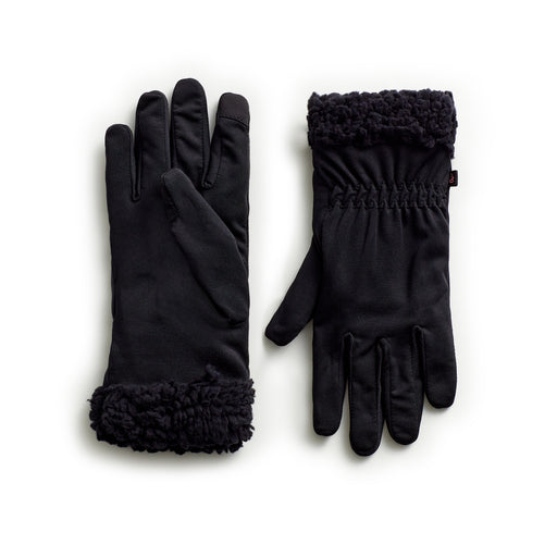 Black;@Cinched Wrist FlexFit Glove with Faux Fur Cuff