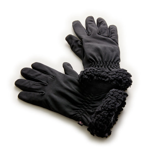 Black;@Cinched Wrist FlexFit Glove with Faux Fur Cuff