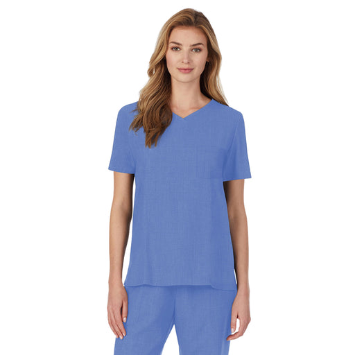 Ceil Heather;@A lady wearing ceil heather scrub v-neck top with chest pocket petite.