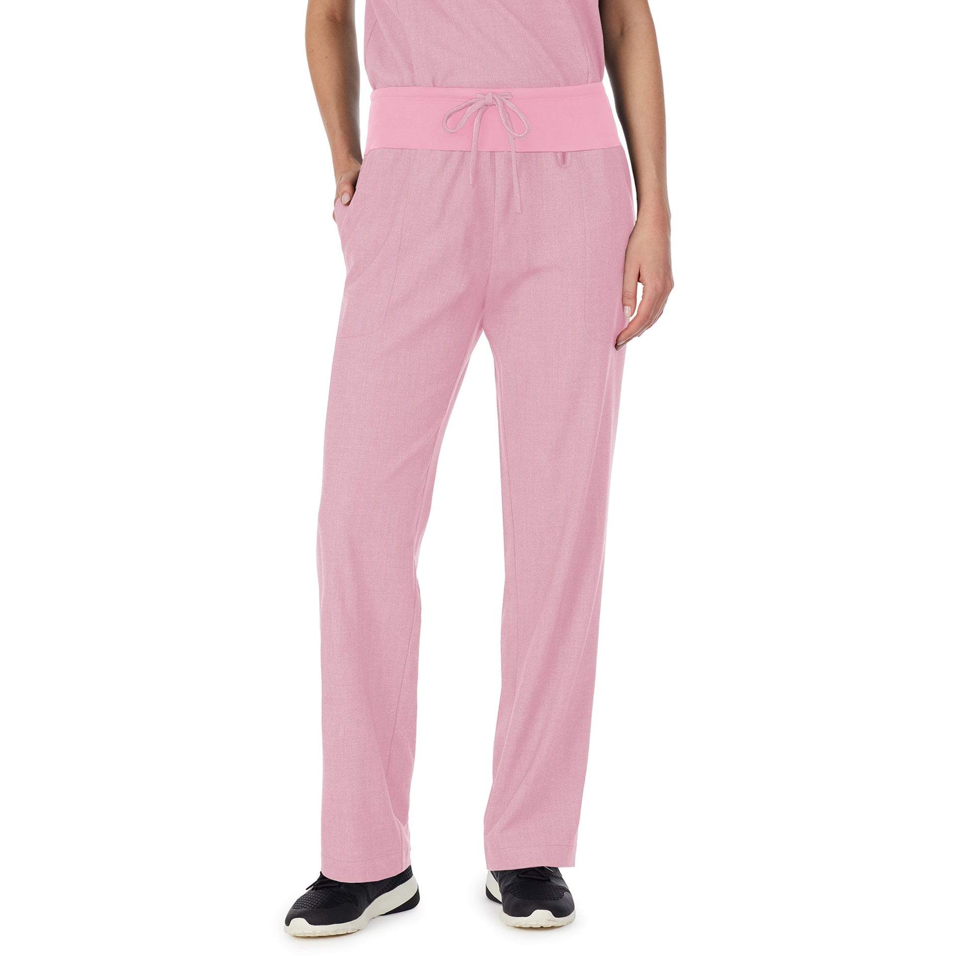 Cameo Pink Heather;@A lady wearing pink cameo heather scrub classic pant petite.