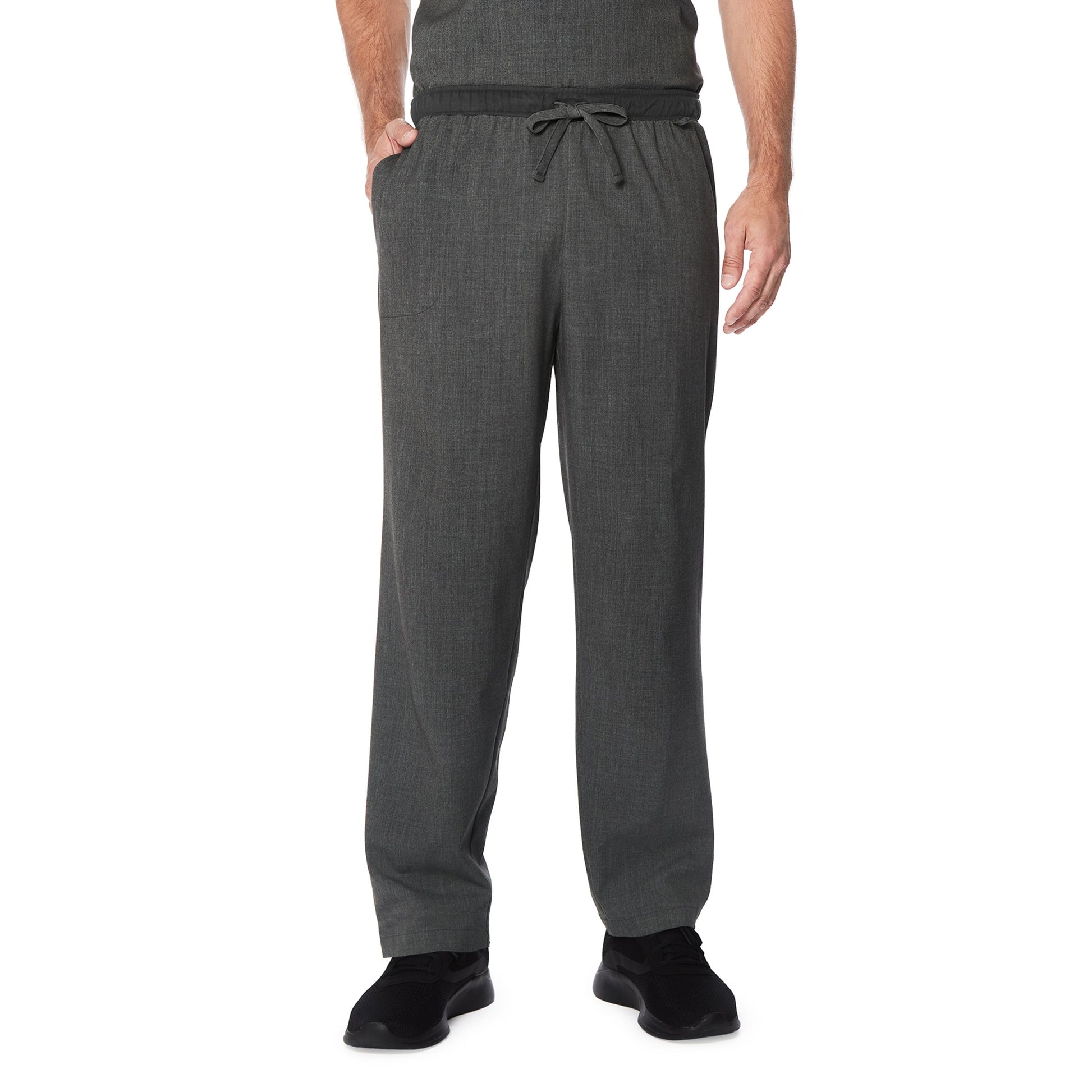 Charcoal Heather;Model is wearing size M. He is 6'2", Waist 32", Inseam 32".@A man wearing charcoal heather scrub classic pant.