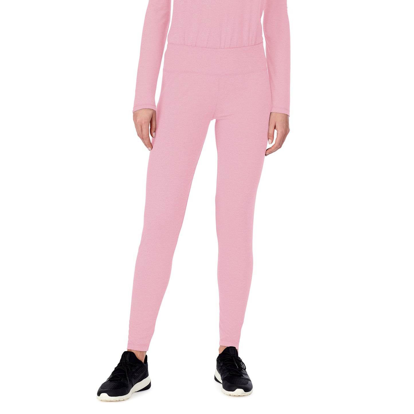 Pink;Model is wearing size S. She is 5’9”, Bust 32”, Waist 23", Hips 34.5”.@A lady wearing pink cameo underscrub legging.