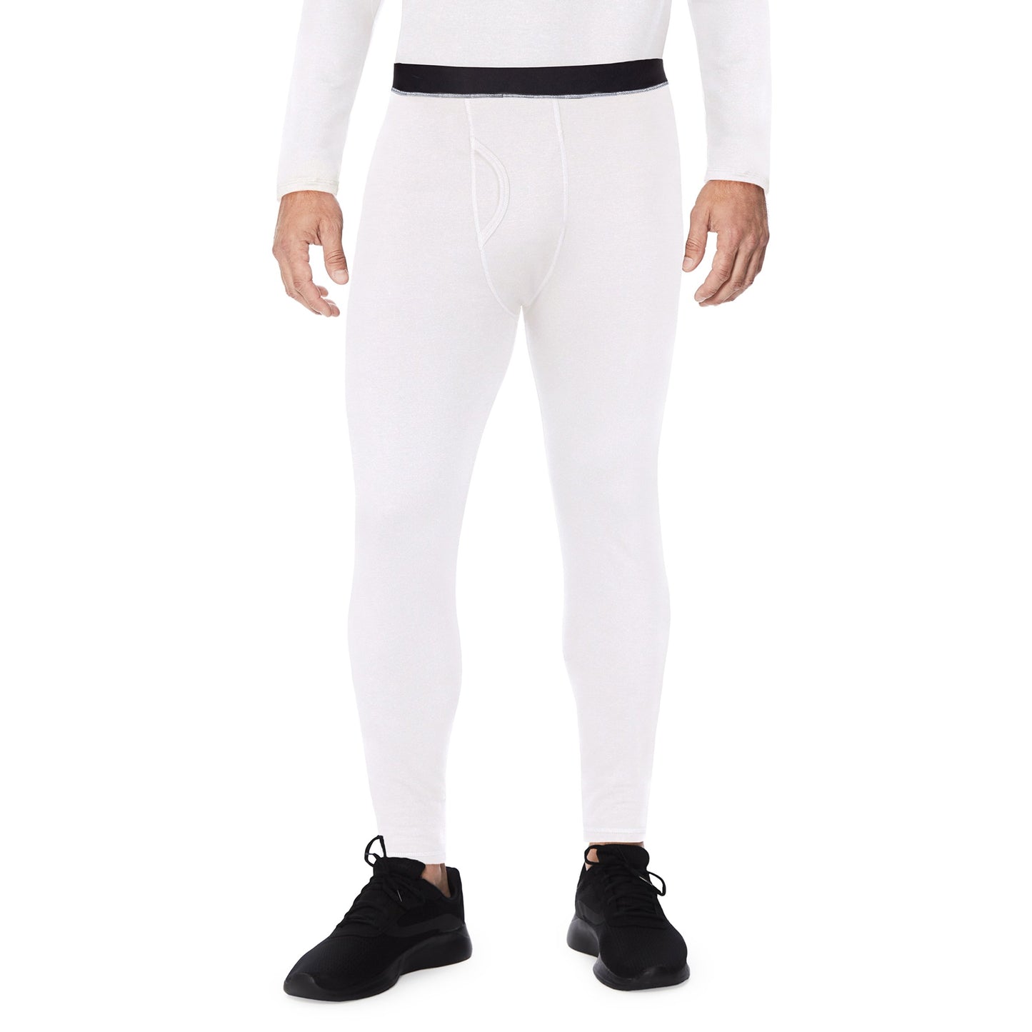 White;Model is wearing size M. He is 6'2", Waist 32", Inseam 32".@A man wearing  white underscrub pant.