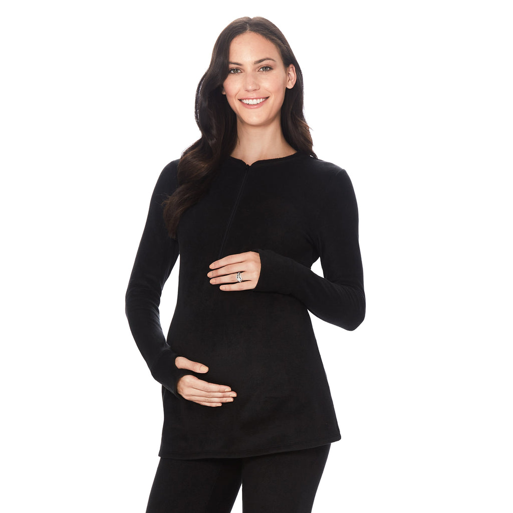 Fleecewear with Stretch Maternity Half Zip Crew