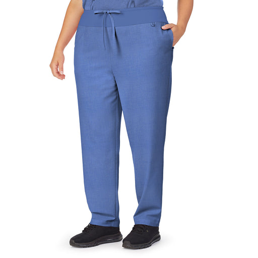 Ceil Heather;Model is wearing size 1X. She is 5’9.5”, Bust 43”, Waist 37”, Hips 49.5”.@A lady wearing ceil heather scrub classic pant plus.