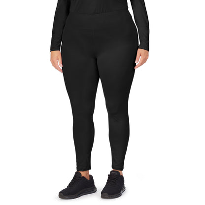 Black;Model is wearing size 1X. She is 5’9.5”, Bust 43”, Waist 37”, Hips 49.5”.@A lady wearing black underscrub legging plus.