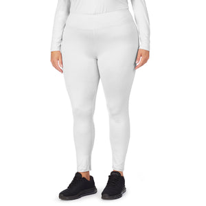 A lady wearing White underscrub legging plus.