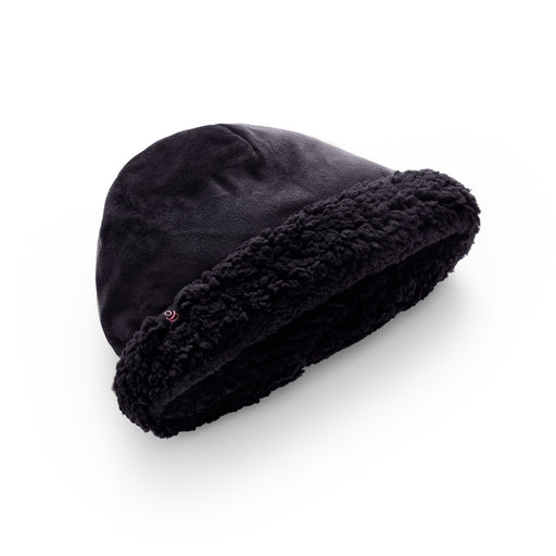 Black Double Plush Velour Hat with Sherpa Cuff