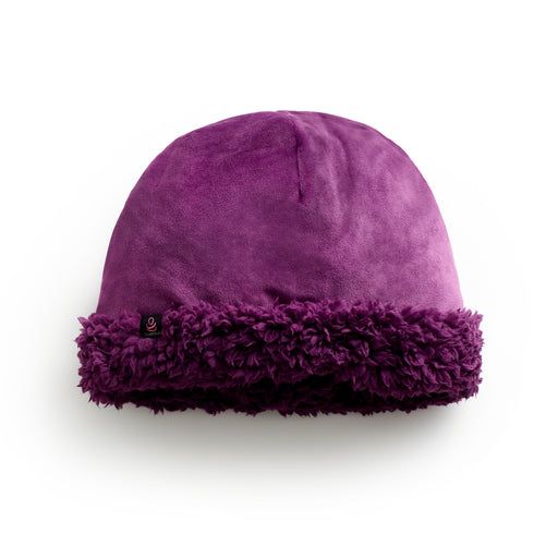 Deep purple Double Plush Velour Hat with Sherpa Cuff