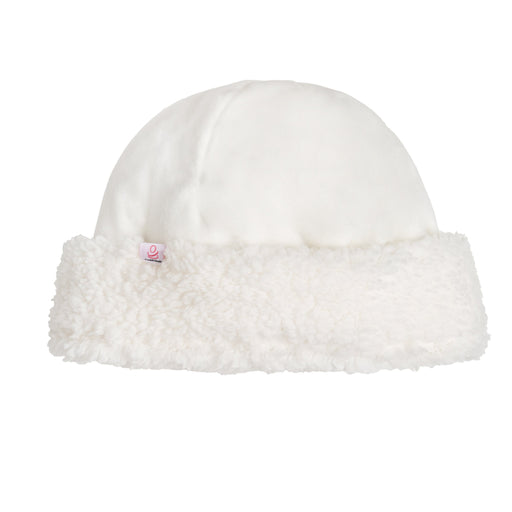 Ivory Double Plush Velour Hat with Sherpa Cuff