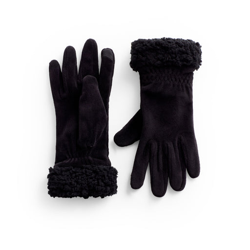 Black;Double Plush Velour Glove with Sherpa Cuff