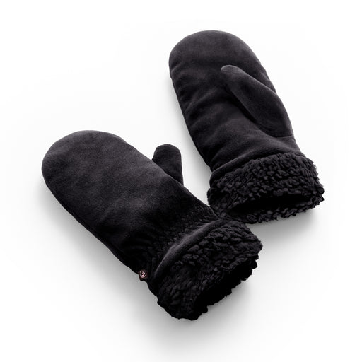 Black;Double Plush Velour Mitten with Faux Sherpa Cuff