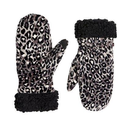 Snow Leopard;@Double Plush Velour Mitten with Faux Sherpa Cuff