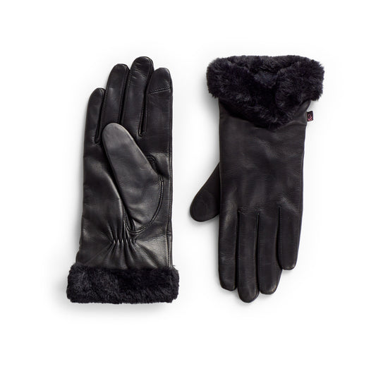 Black; @Black Leather Glove with Faux Fur Cuff