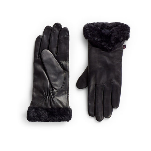 Black Leather Glove with Faux Fur Cuff