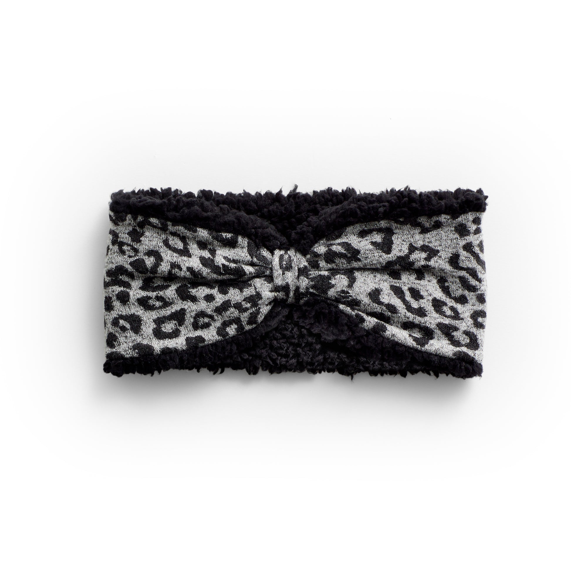 SoftKnit grey Headband with Sherpa with animal print
