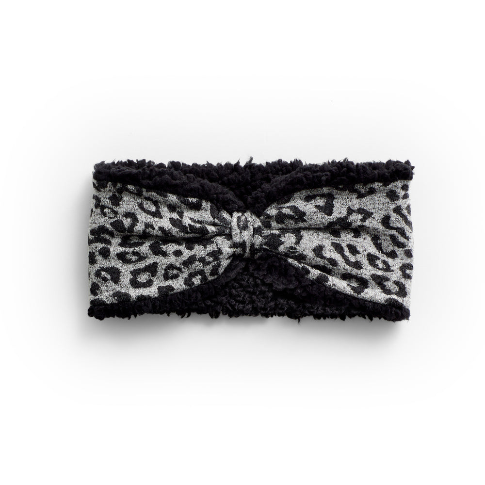 SoftKnit grey Headband with Sherpa with animal print