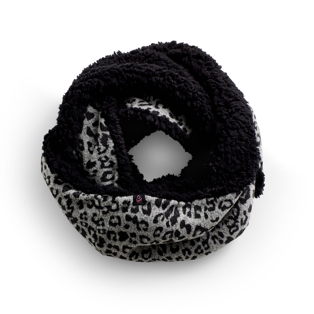 SoftKnit Infinity grey Scarf with Sherpa with animal print