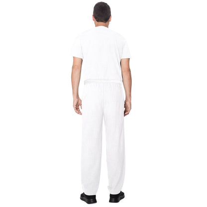 White;Model is wearing size M. He is 6'2", Waist 32", Inseam 32".@A man wearing white scrub classic pant.