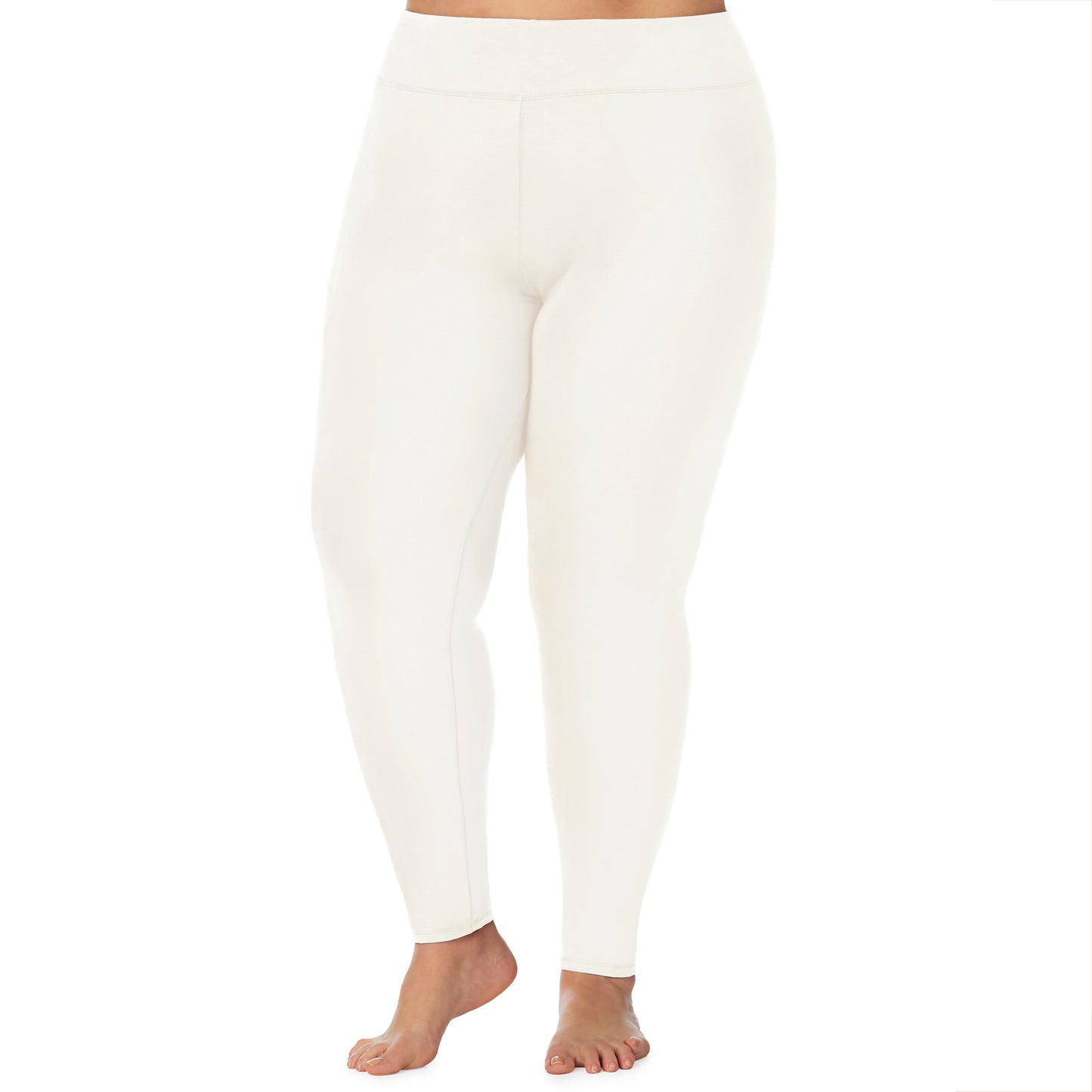Ivory; Model is wearing size 1X. She is 5'9", Bust 38", Waist 36", Hips 48.5". @A lady wearing a ivory high waist legging plus.