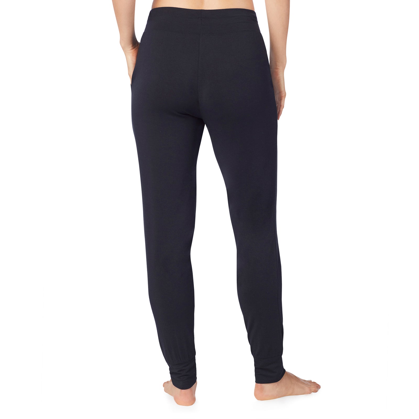 Black; Model is wearing size S. She is 5’9”, Bust 32”, Waist 25.5”, Hips 36”. @A lady wearing a black jogger.
