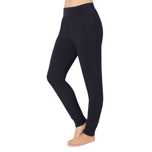 A lady wearing a black jogger.