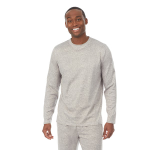  A lady wearingMens Far-Infrared Enhance Sleep Long Sleeve Crew Neck Top with Grey Heather print