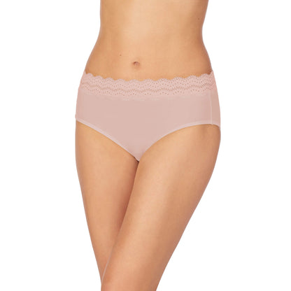 Rose Dust;Model is wearing a size S. She is 5' 10", Bust 34", Waist 26", Hips 38"@A lady wearing  Rose Dust smooth brief panty with lace.