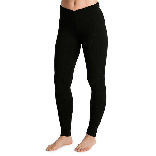 Black; Model is wearing size S. She is 5’9”, Bust 32”, Waist 25.5”, Hips 36”. @A lady wearing a black stretch legging tall.