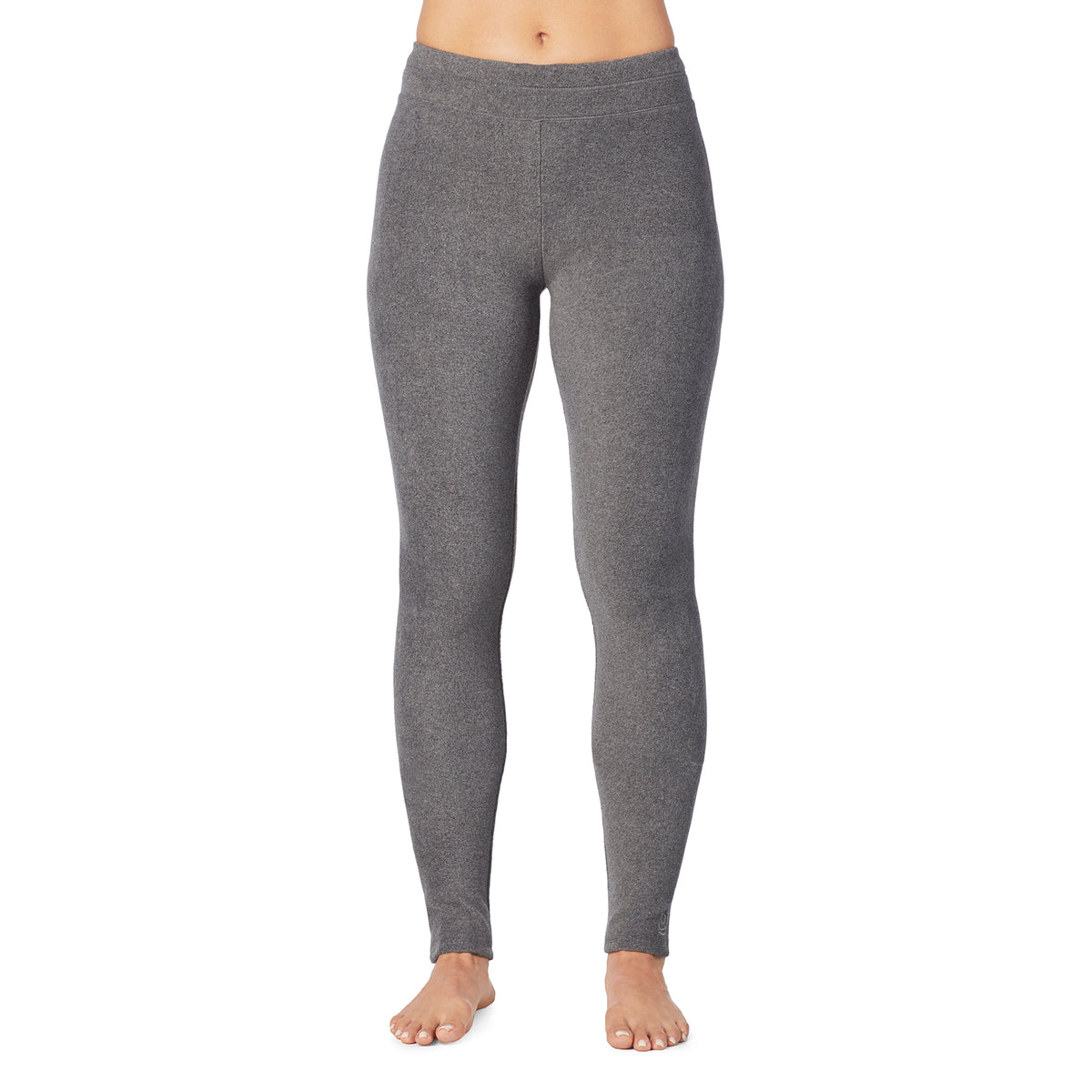 Heather Charcoal; Model is wearing size S. She is 5’9”, Bust 32”, Waist 25.5”, Hips 36”.@lower body of a lady wearing grey legging