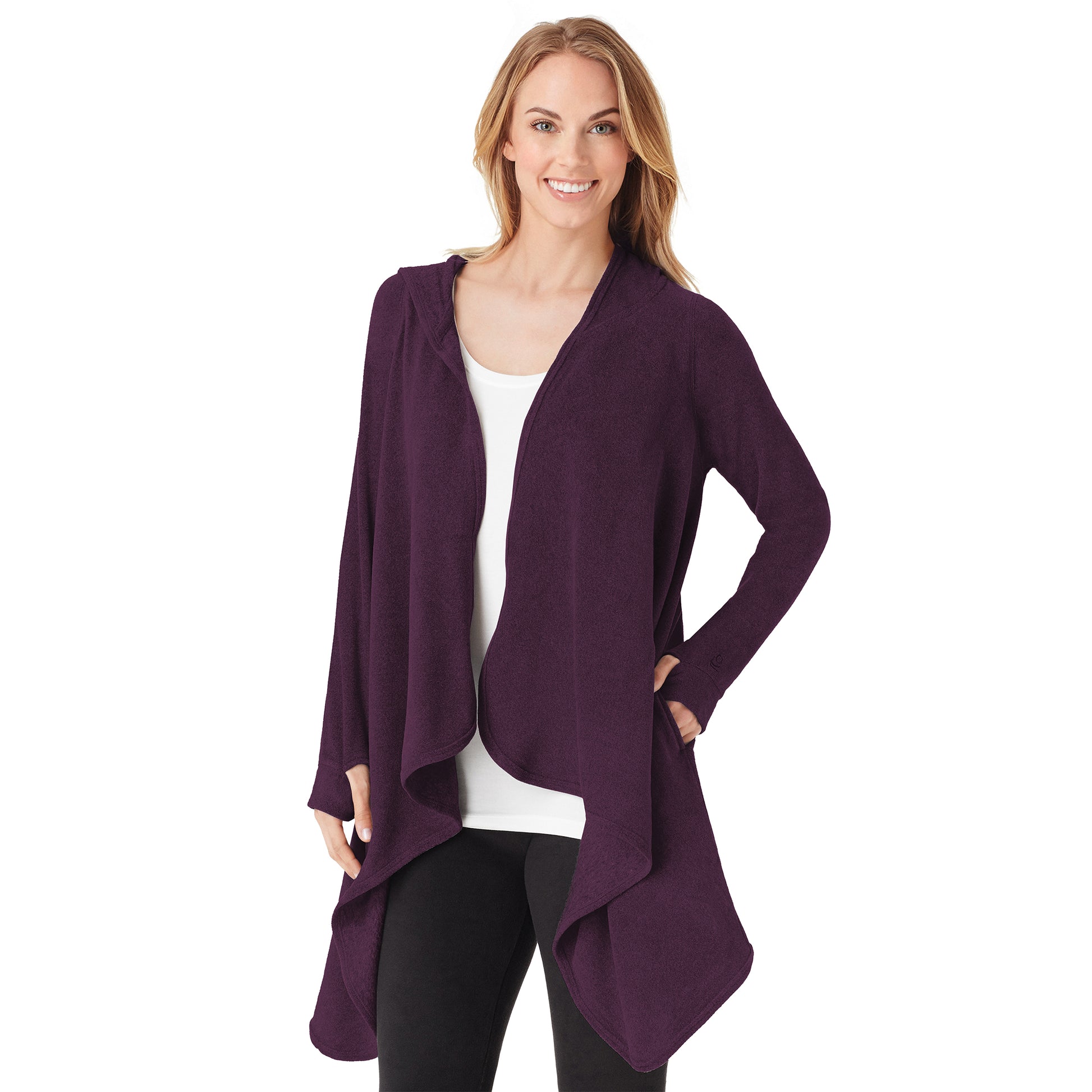 Boysenberry Purple;Model is wearing size S. She is 5’9”, Bust 32”, Waist 25.5”, Hips 36”.