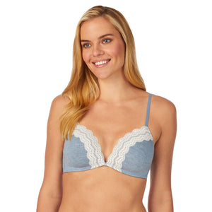A lady wearing denim heather comfy wire-free bra.