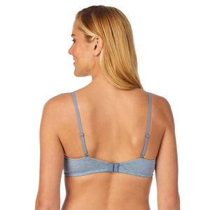 A lady wearing denim heather comfy wire-free bra.