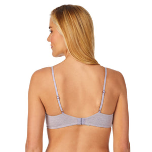 A lady wearing lavender heather comfy wire-free bra.