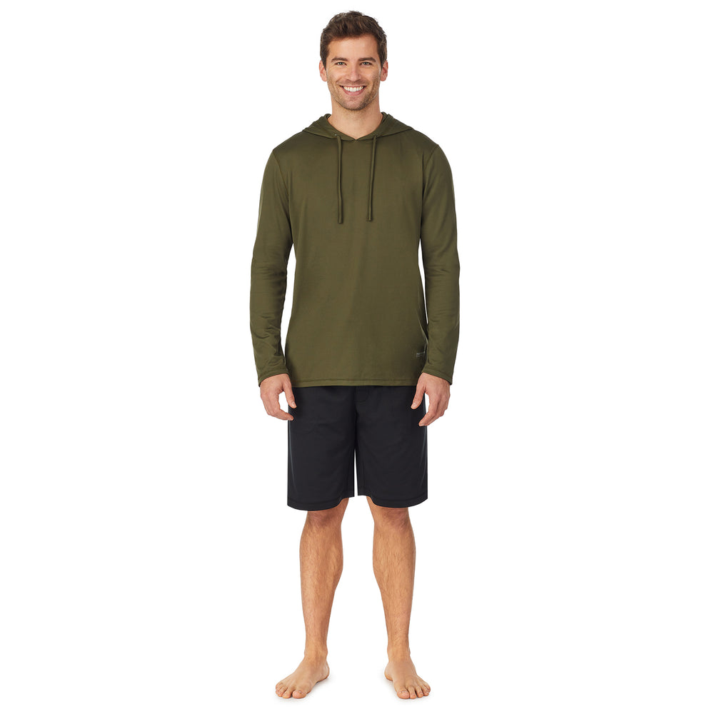 A lady wearingMens Far-Infrared Enhance Sleep Short Sleeve Crew Neck Top with Grey Heather print