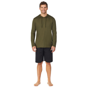  A lady wearingMens Far-Infrared Enhance Sleep Short Sleeve Crew Neck Top with Grey Heather print