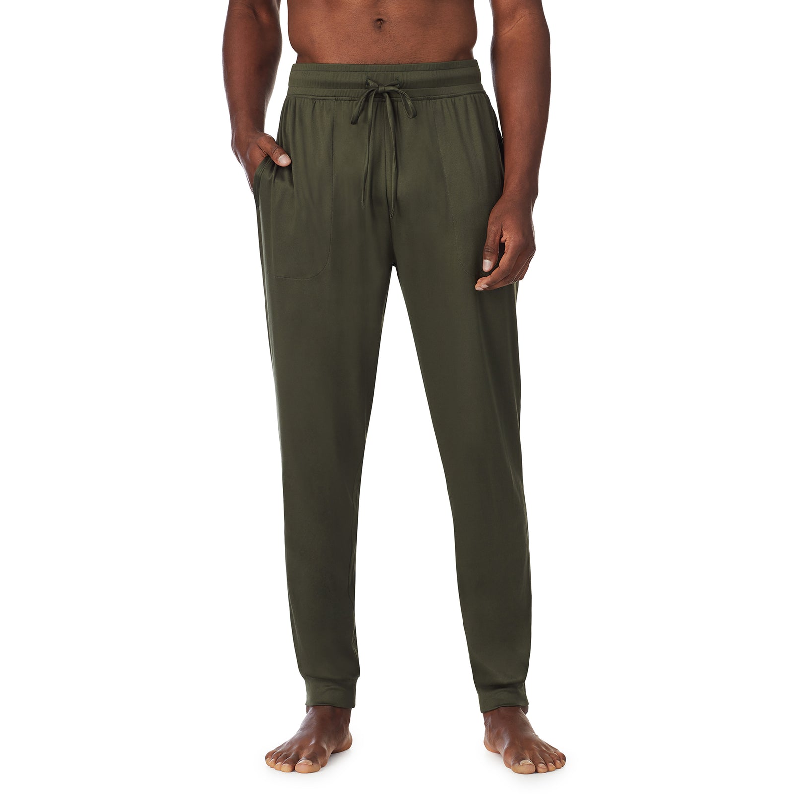 Olive;Model is wearing size M. He is 6'0", Waist 31", Inseam 32"@ A man wearing black pant