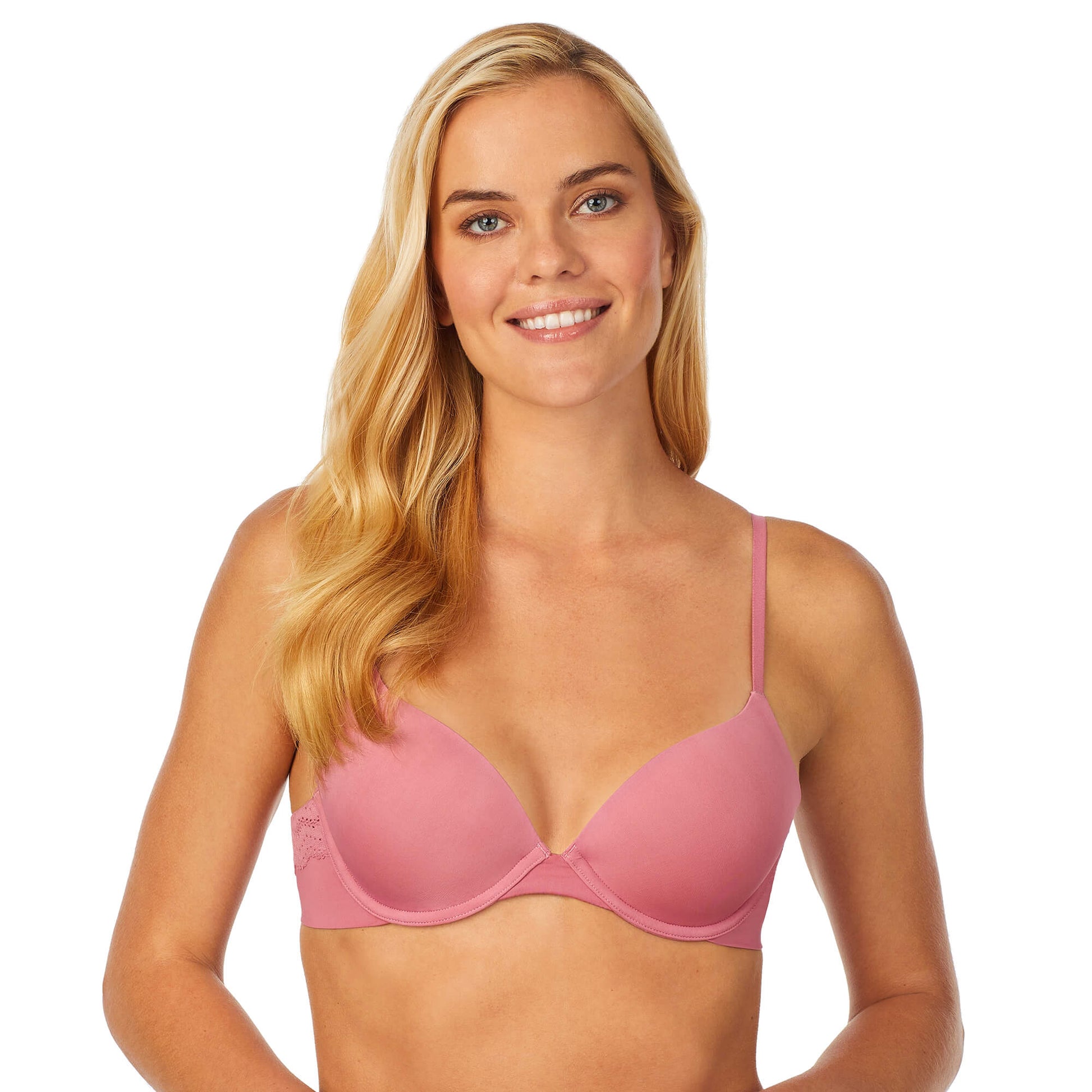 A lady wearing Heather Rose smooth t-shirt bra.