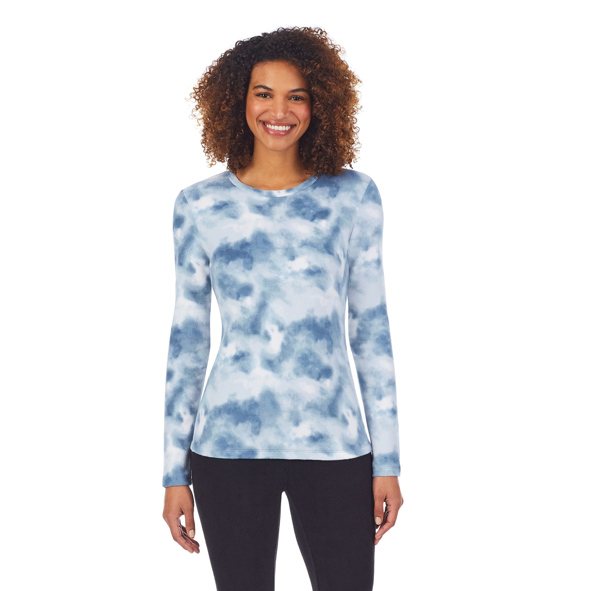 Blue Tie Dye;She is 5’10”, Bust 34”, Waist 26&quot;, Hips 38”.