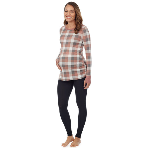 Taupe Grey Buffalo Check;Model is wearing a size S. She is 5’10”, Bust 34”, Waist 34”, Hips 40”.# Model is wearing a maternity bump.