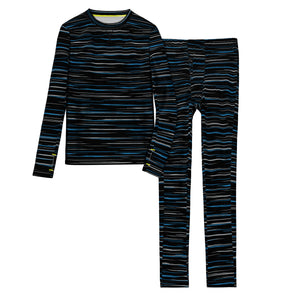 A blue space dye long sleeve crew t-shirt and pant set