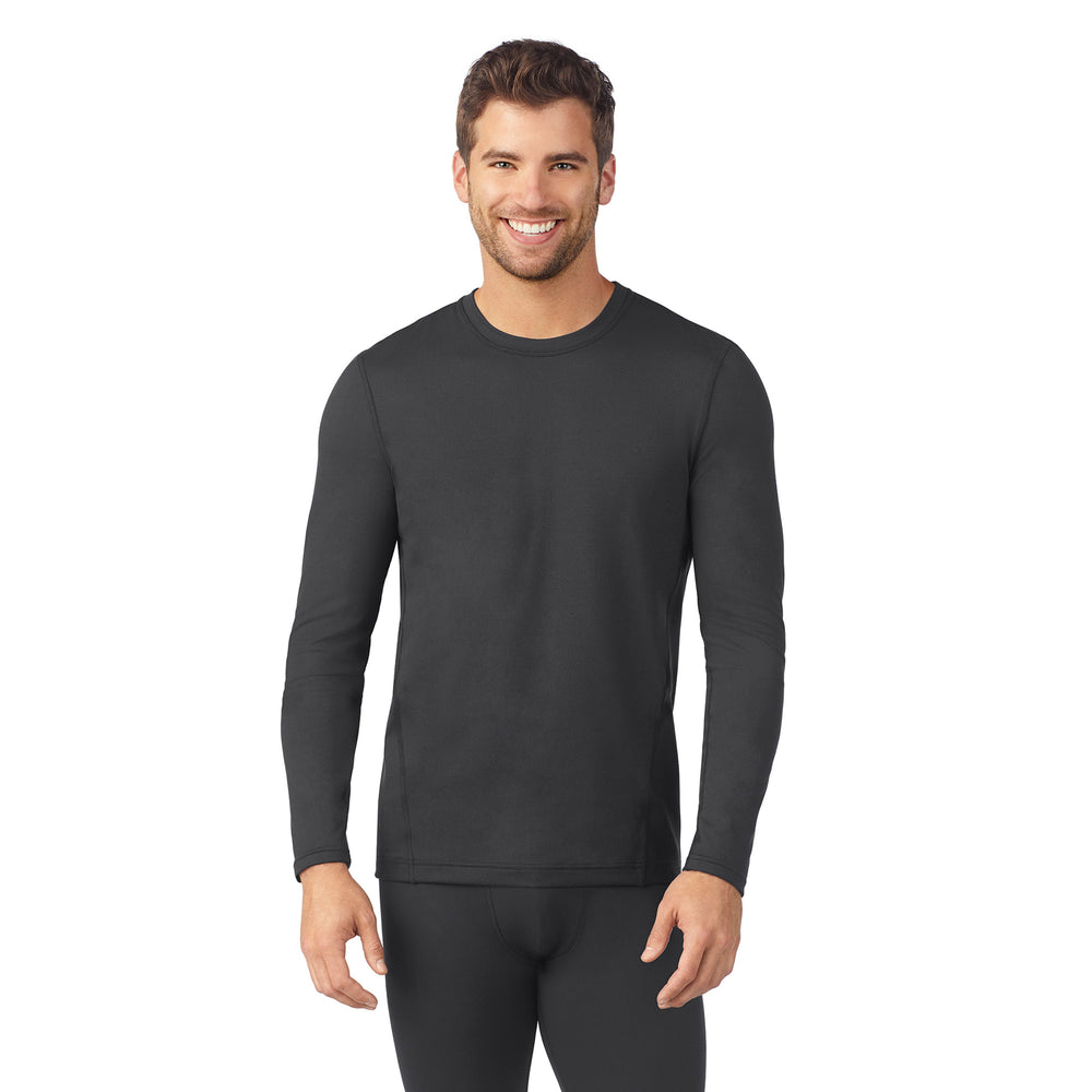 upper body of A man wearing ebony long sleeve crew