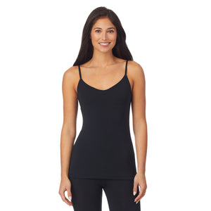A lady wearing a black  cami.